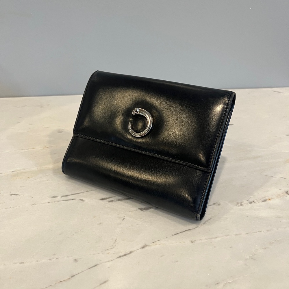 Cartier Panthers de Cartier vintage black leather bifold wallet